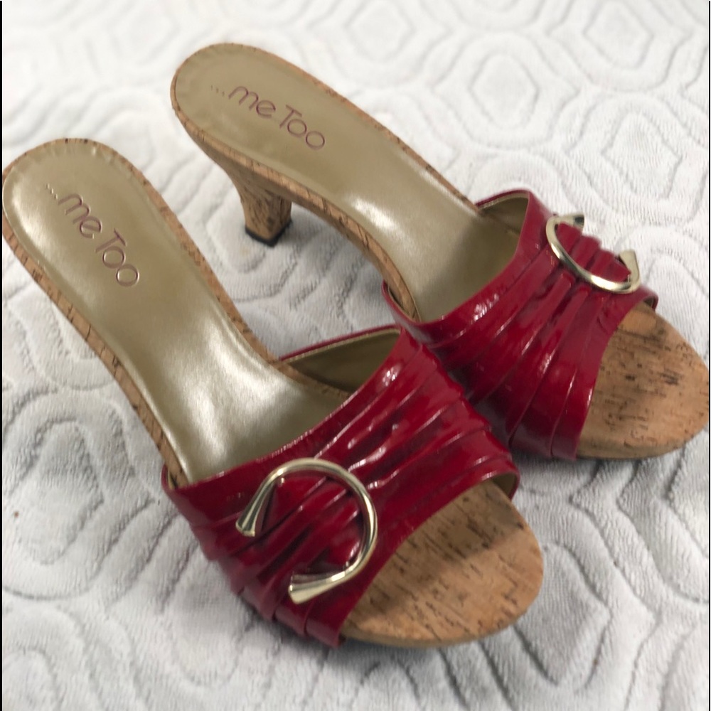 Me Too pumps. Red, buckle feature. Women’s 7.5
